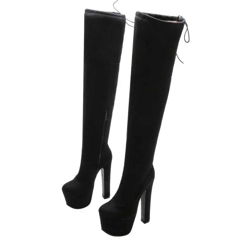 Patent Leather Red Sexy Super Thick High Heels Overknees Stretch Boots Platform Strippers Shoes Over-the-knees Big Size 46 45