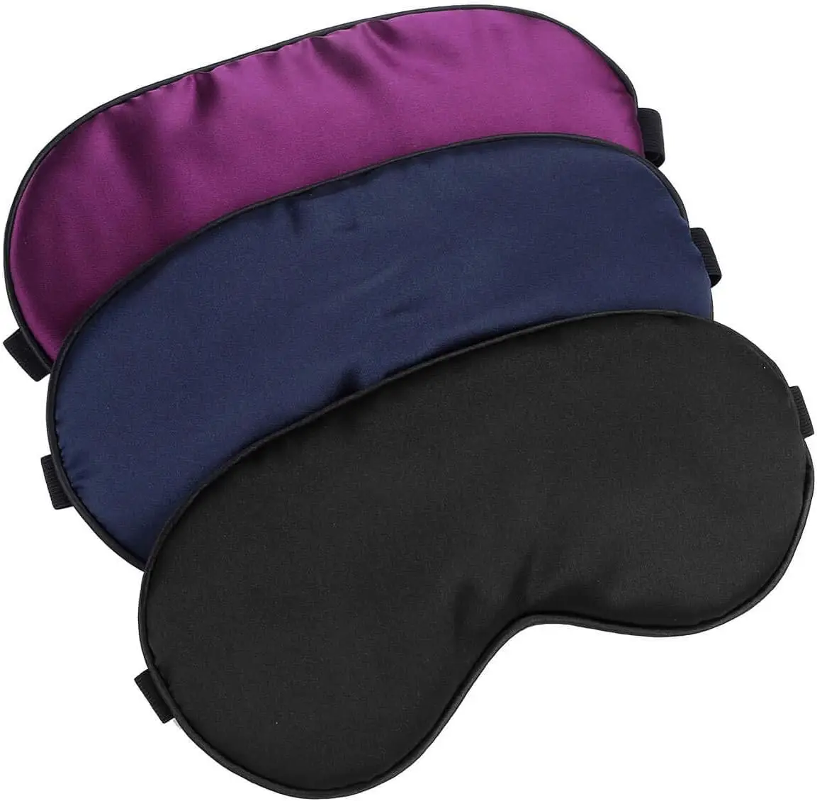 

100% Silk Sleep Mask Eye Cover Adjustable 3 Pack Black Dark Blue Purple
