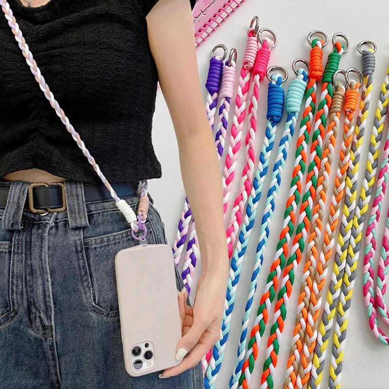 Lanyard Cross-body Shoulder Straps Keychain Key Ring Braided Rope with Replacement Patch for Mobile Phone Outdoor Woven Pendant