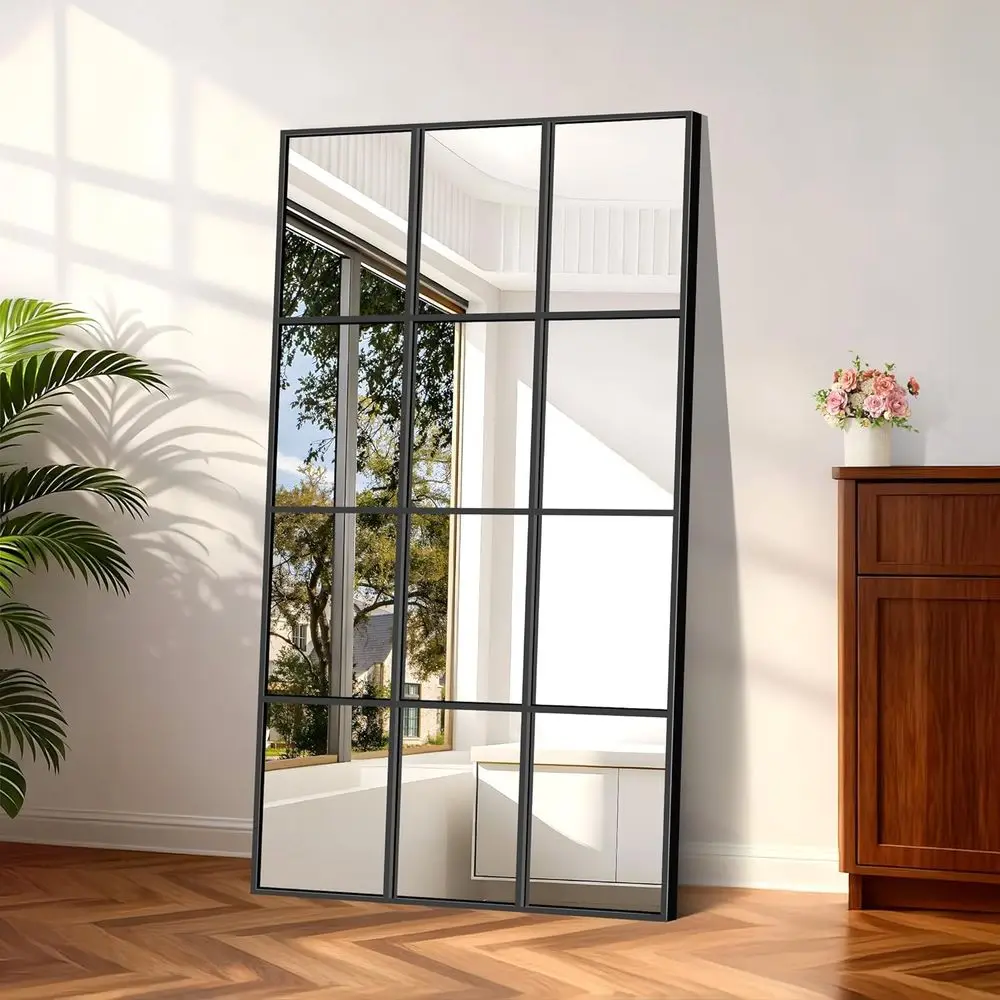 

Декоративное настенное зеркало черное, прямоугольное, 30x55 дюймов, с металлической рамой, для спальни, гостиной, прихожей - для подвешивания или настольной установки