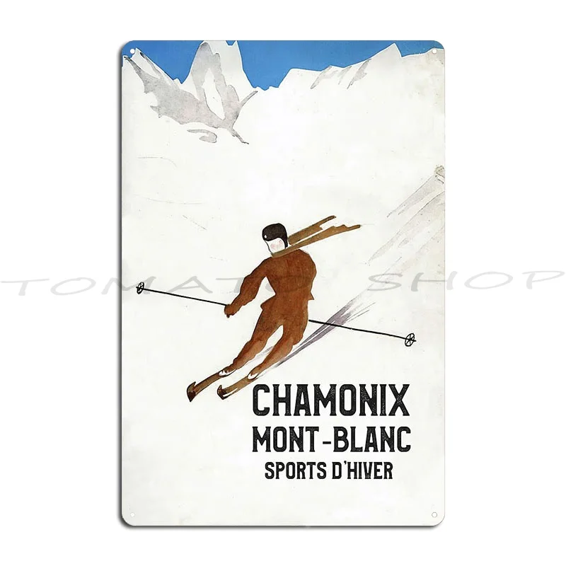 Vintage Chamonix Mont Blanc Alpine Ski 1930 Travel Poster Metal Plaque Wall Decor Cinema Club Home Printed Tin Sign Poster