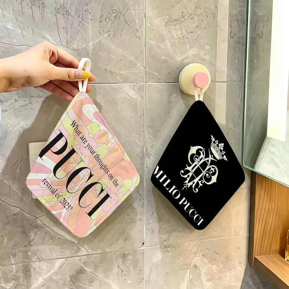 E-Emilios P-PucciS Logo Hanging Kitchen Towel, Polyester Cotton Fabric, Absorbent Hand Wiping Towel For Home Dormitory