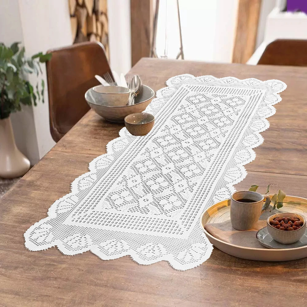 Modern Minimalist White Lace Table Runner Nordic Dining Table Tablecloth Decoration Coffee Table TV Cabinet Decorative Scarf