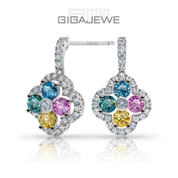 GIGAJEWE Moissanite 4 Color Earrings for Girls Women Gift S925 Silver 18K Gold Plated Round Cut Diamond Test Passed Jewelry