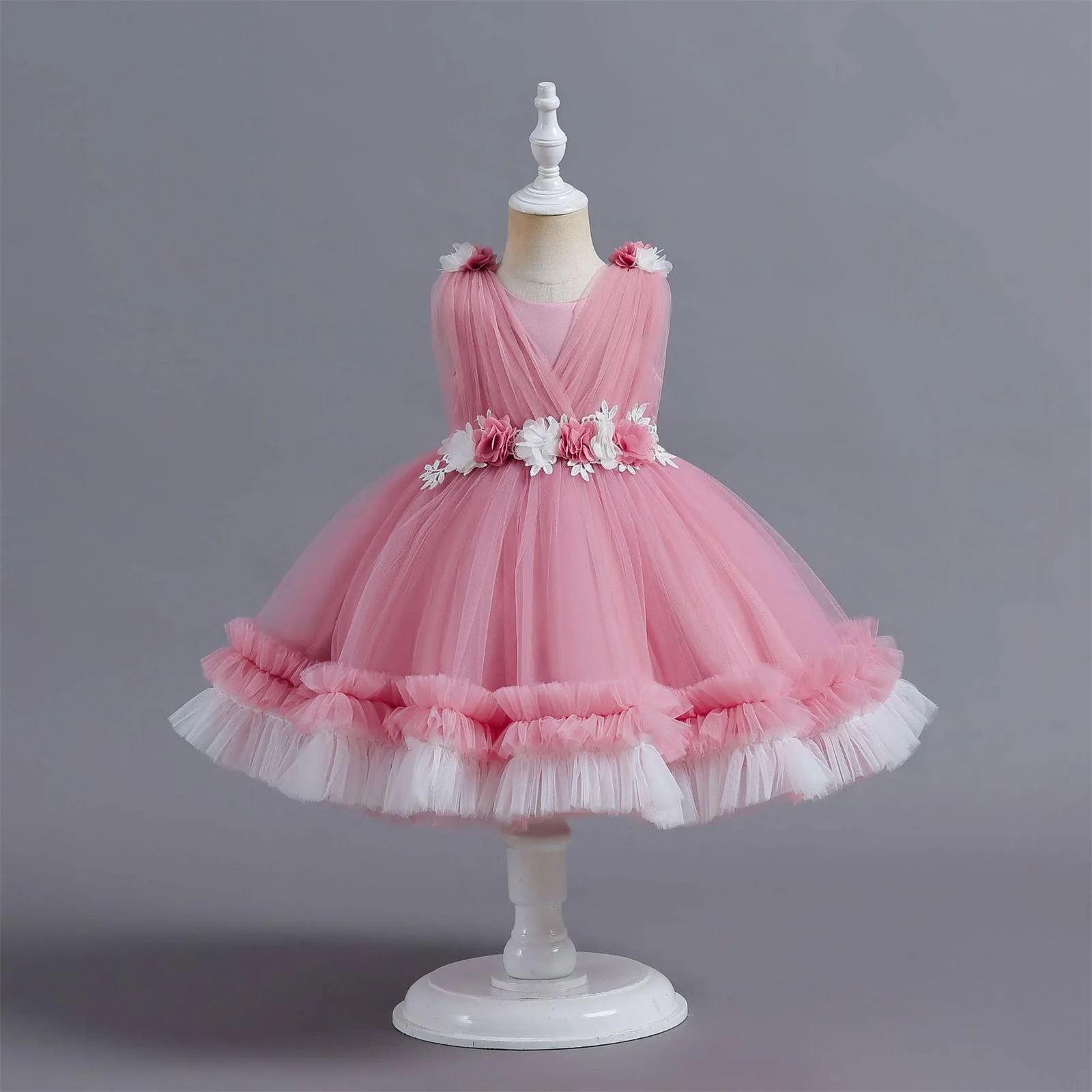 Baby Girls Birthday Dress Layered Tulle Princess Dress Kids Girl Ball Gowns Elegant Toddler Clothes Pageant Ceremony Party 0-5T