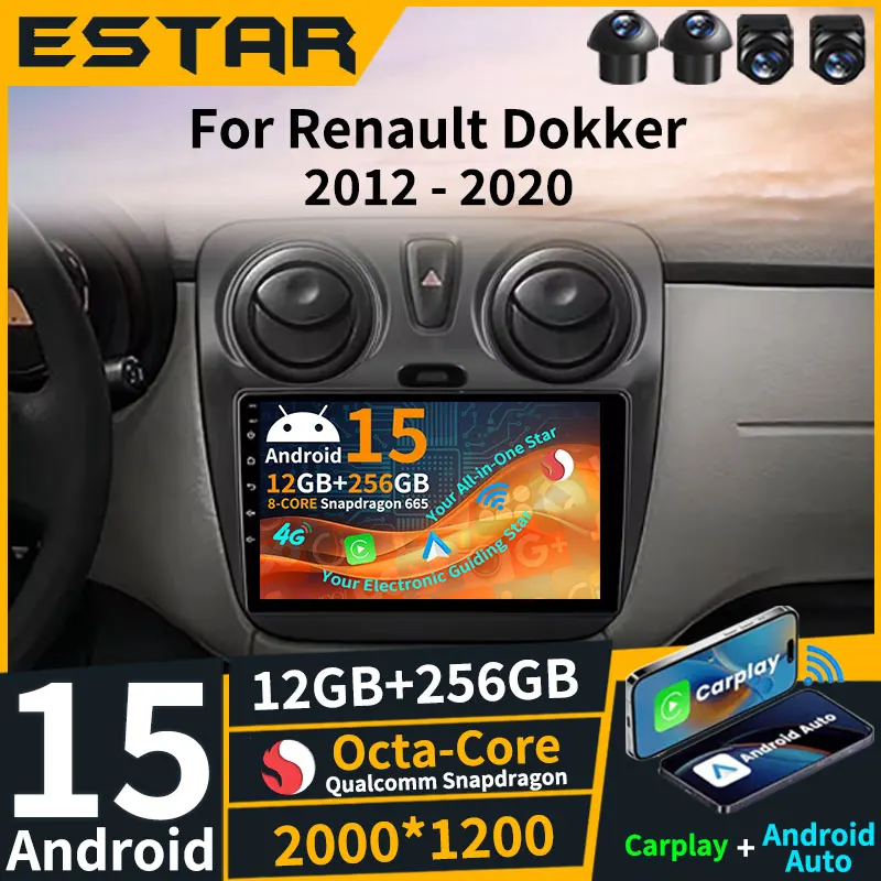 

Беспроводной Carplay Auto Android 15 для Renault Logan 2 Sandero Dokker 2012-2019 QLED BT Стерео головное устройство RDS 4G LTE 2K Экран DSP