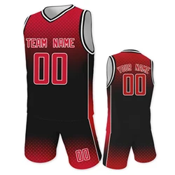 Custom Red Black Sports Basketball Training Uniforms Kids Boys Girls Basketball Jersey and Shorts Kit Printed Team Name Number
