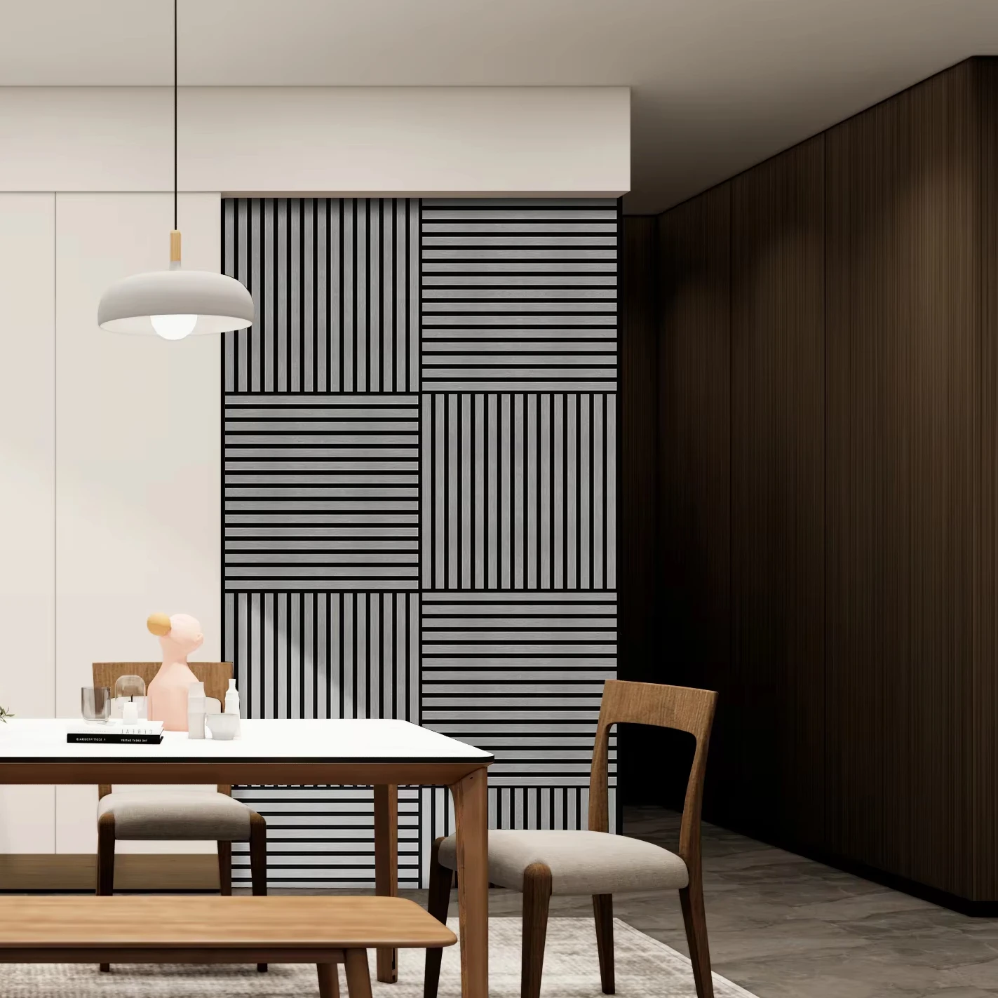 Modern Design Akupanel Acoustic Panel Wall Paneling Wooden Faux Wood Clad Curved Slat Wall Panels Graphic Design Solution