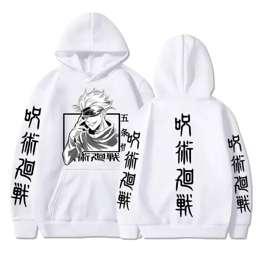 Casual Manga พิมพ์เสื้อหลวมแขนยาวผู้ชาย Hoodie Streetwear ญี่ปุ่นอะนิเมะ Jujutsu Kaisen Gojo Satoru Hoodies Sweatshirt