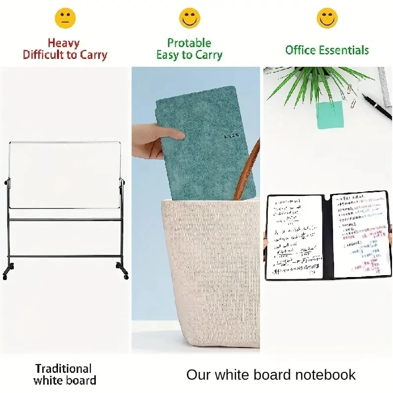 A5 Whiteboard Notebook Portable Dry Erase Board PU Cover Erasable Handheld White Board Reusable Drawing Notebook Easel Pad