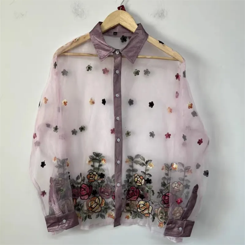 Fashion Embroidered See Through Organza Men's Shirts Light Luxury Tops Elegant Shirts - view 3