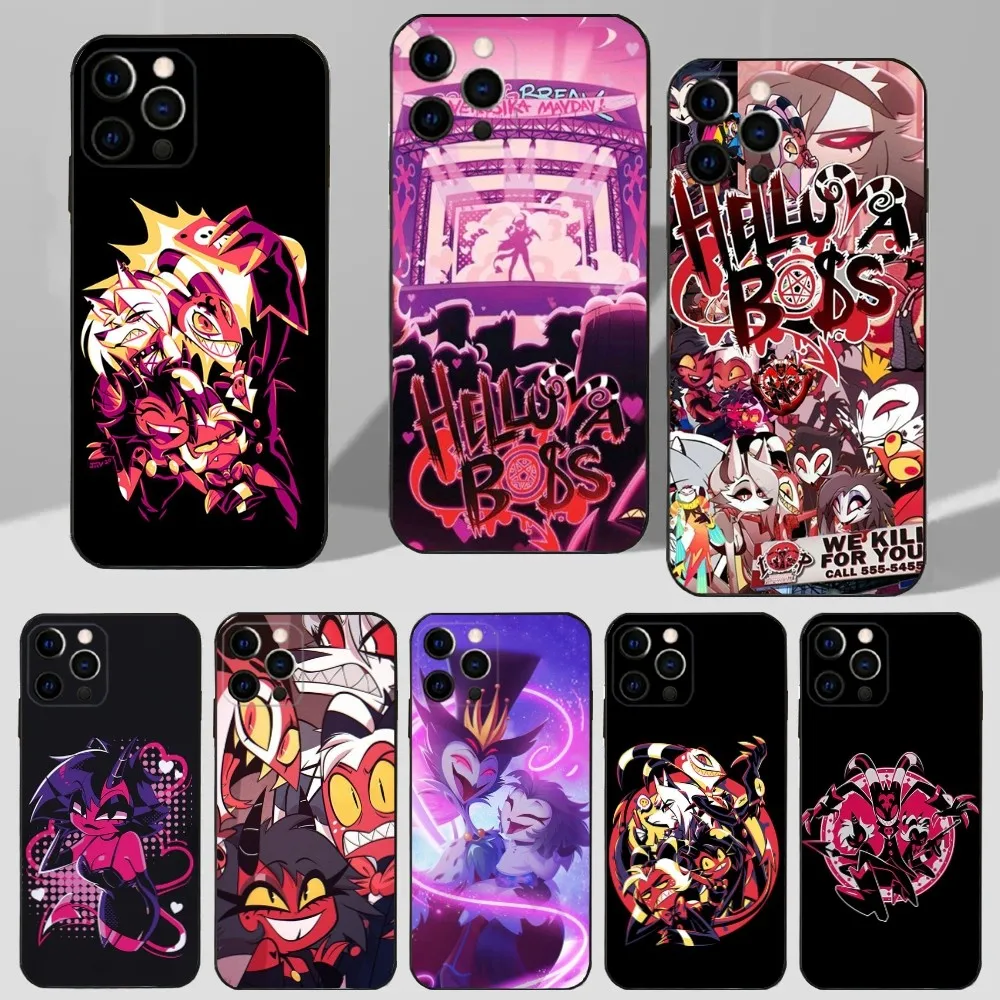 Anime H-Helluva B-Boss Phone Case For iPhone 16,15,14,13,12,11 Plus,Pro Max,XS,X,XR,SE,Mini,8,7 Soft Silicone Black Cover