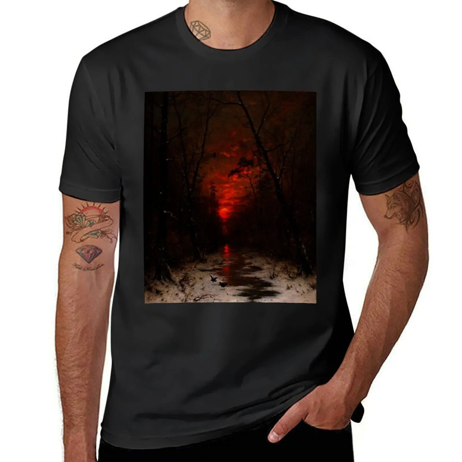 Sunset over the Winter Forest by Heinrich Gogarten T-Shirt affliction shirts heavyweights for a boy topping designer t shirt men