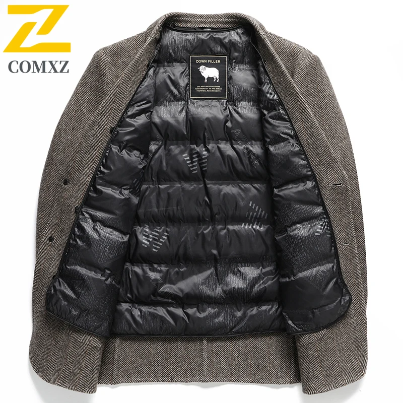 COMXZ Men Down Jacket Suit Collar Outdoor Work Comfortable Warm Puffer Coat Casual Travel Slim Lightweight Winter Wool Jackets