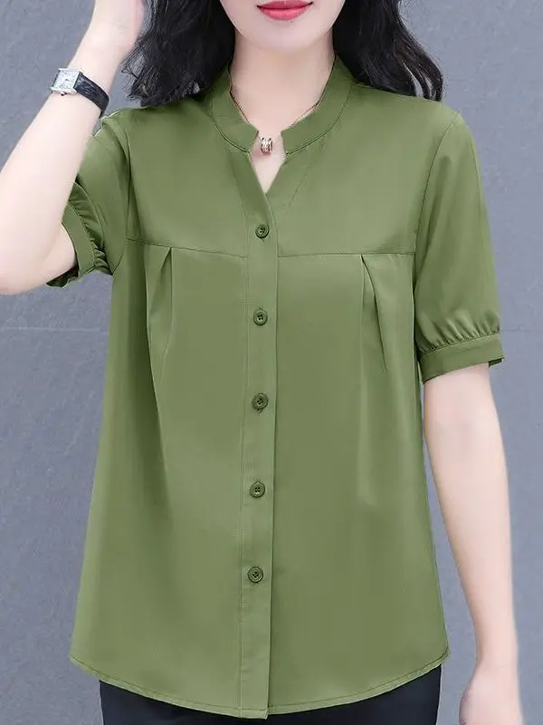 

Lightweight Short Sleeve Women's Shirt Summer New Ice Silk Breathable Chiffon Top Korean Fashion Versatile Women's Blouse