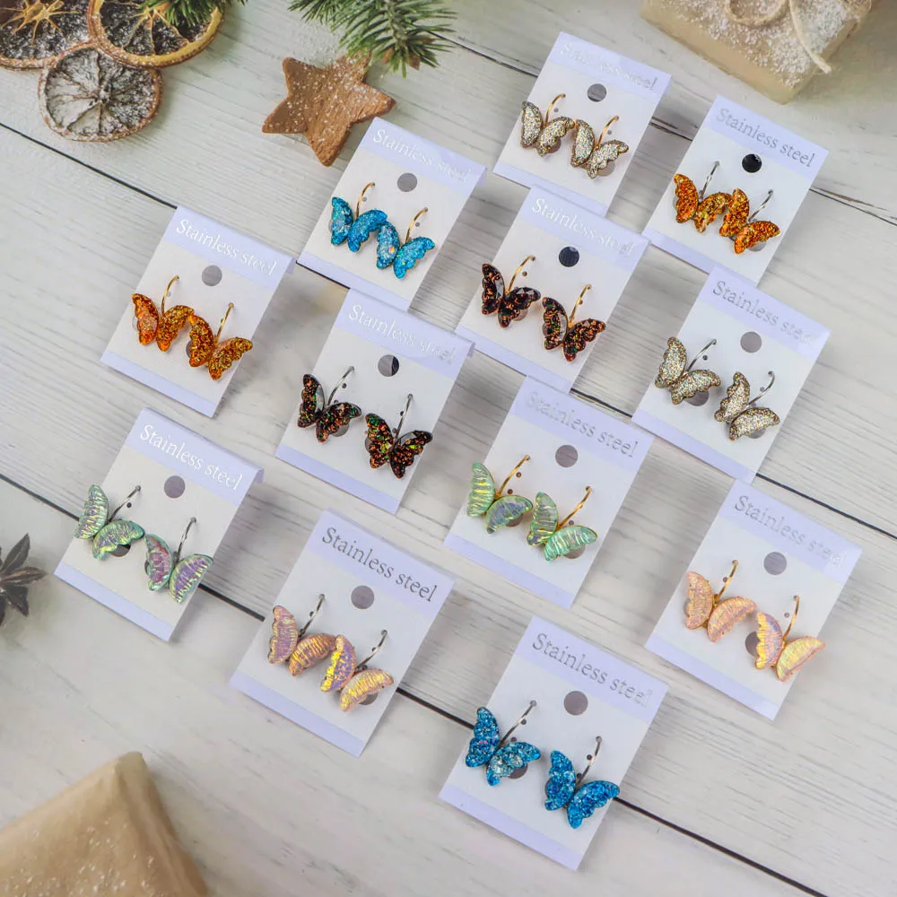 10Pairs/Lot Elegant Exquisite Colored Butterfly Stainless Steel Ear Buckle Earrings For Gifts Gatherings Daily Accessories