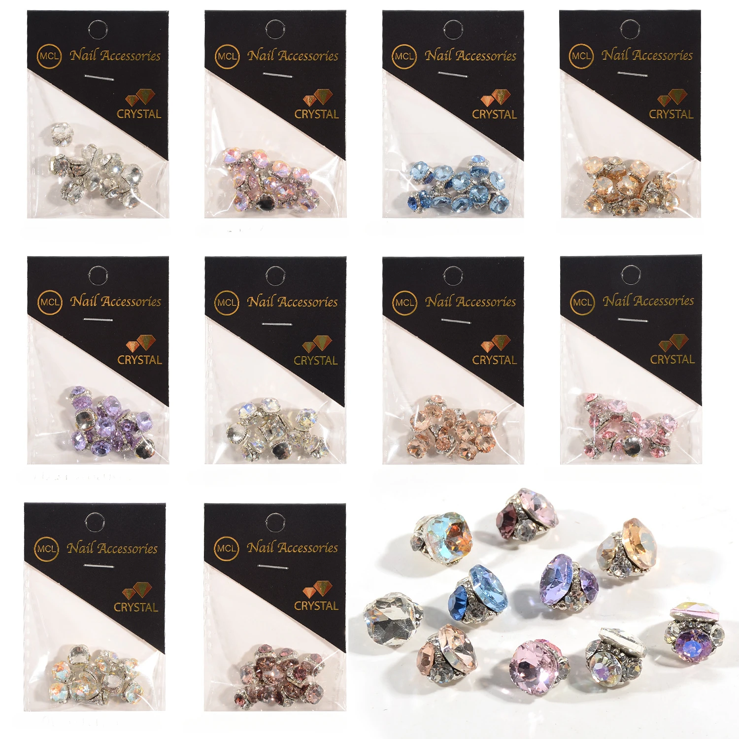 10Pcs Transparent Crystal Fat Stack Rhinestone Manicure Decorations, Sparkling Nail Art Accessories for Girls and Women