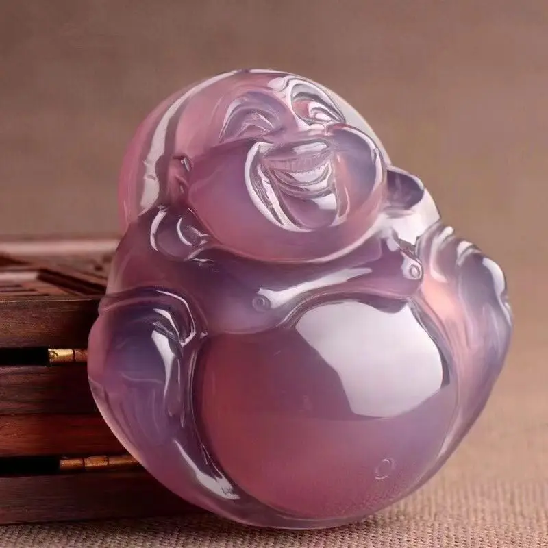 Imperial Purple Ice Chalcedony Maitreya Buddha Laughing Buddha Purple Agate Jade Pendant Buddha Figurine