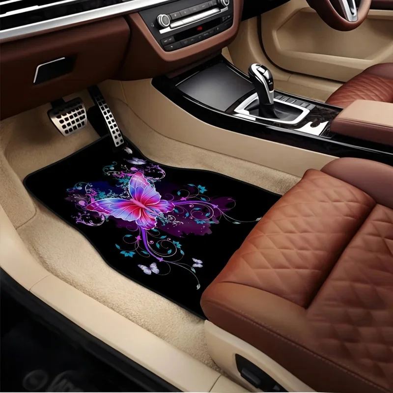 Set Of 4 Distinctive Butterfly Design Car Floor Mats, Perfect Present For Automotive Enthusiasts, Universal Compatibility, Long- 4