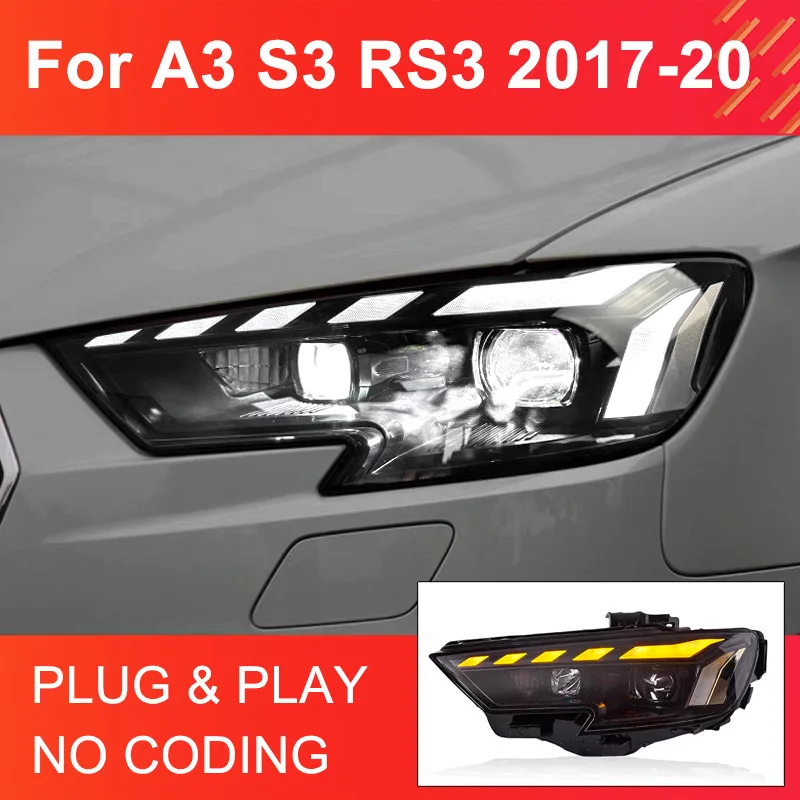 

1 Pair LED Headlight Assembly for Audi A3 S3 8V 2017-2020 Sedan Sportback Headlights Plug and Play with LED DRL Dynamic Turning