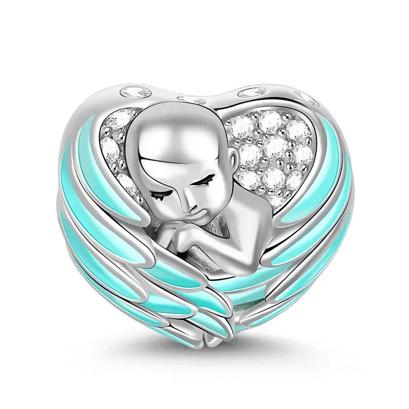 HotSale Sleeping Baby Wrapped inAngel Wing Little Shoes Feeder Charm Beads Fit Original 925 Sterling Silver Bracelet DIY Jewelry