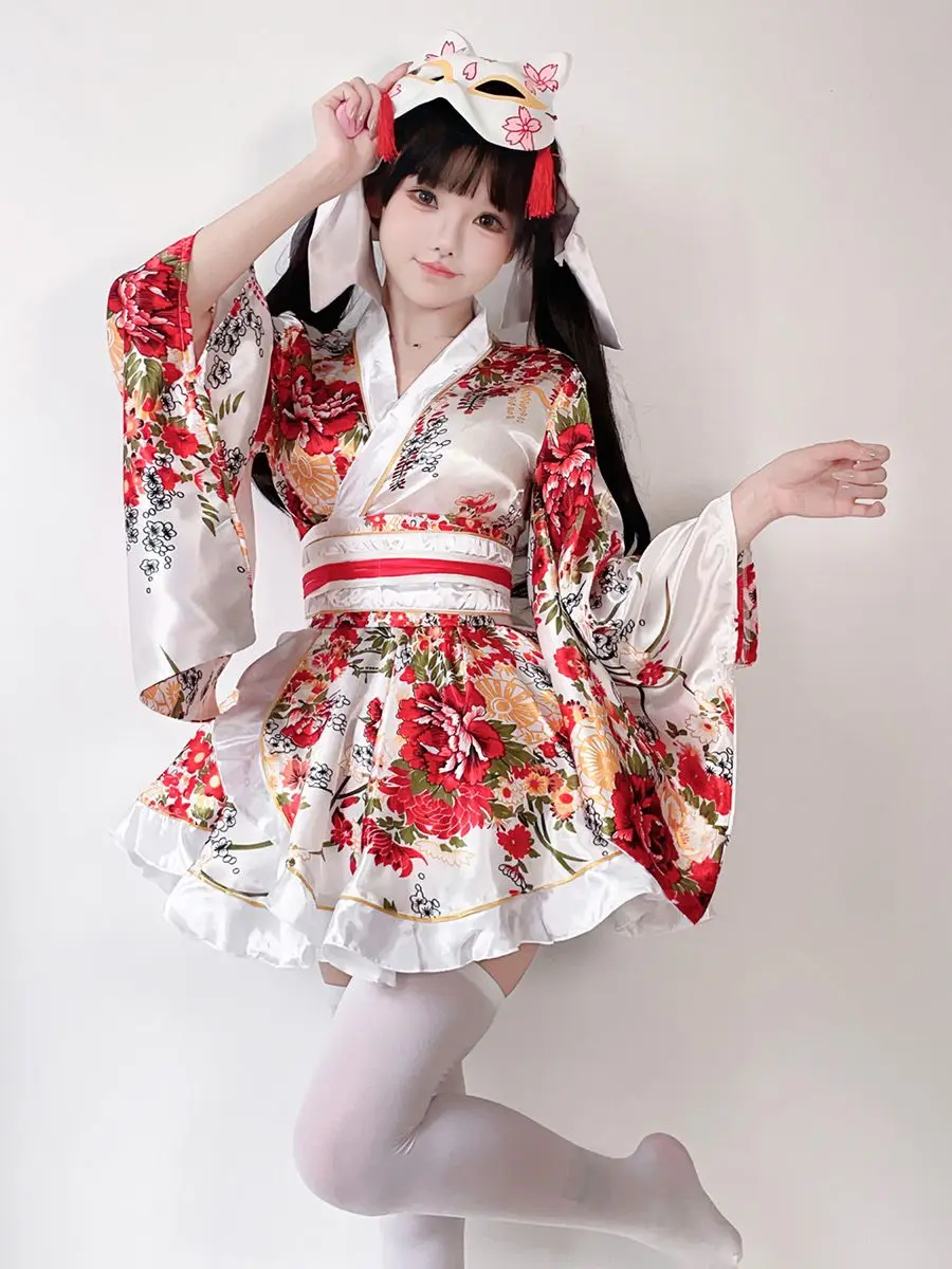 Original and improved Japanese-printed kimono waist princess dress