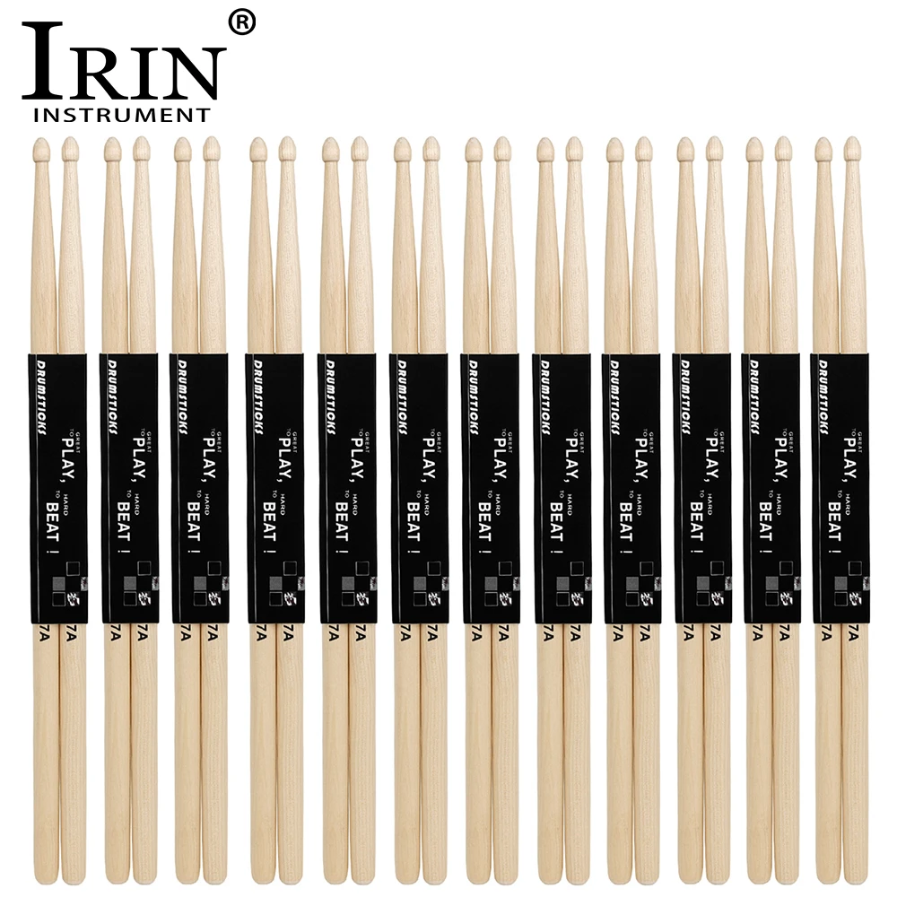 IRIN 12 Pairs 7A Maple Drumsticks Hand Polished Smooth Thornless Drum Sticks Professional Wooden Percussion Parts Accessories