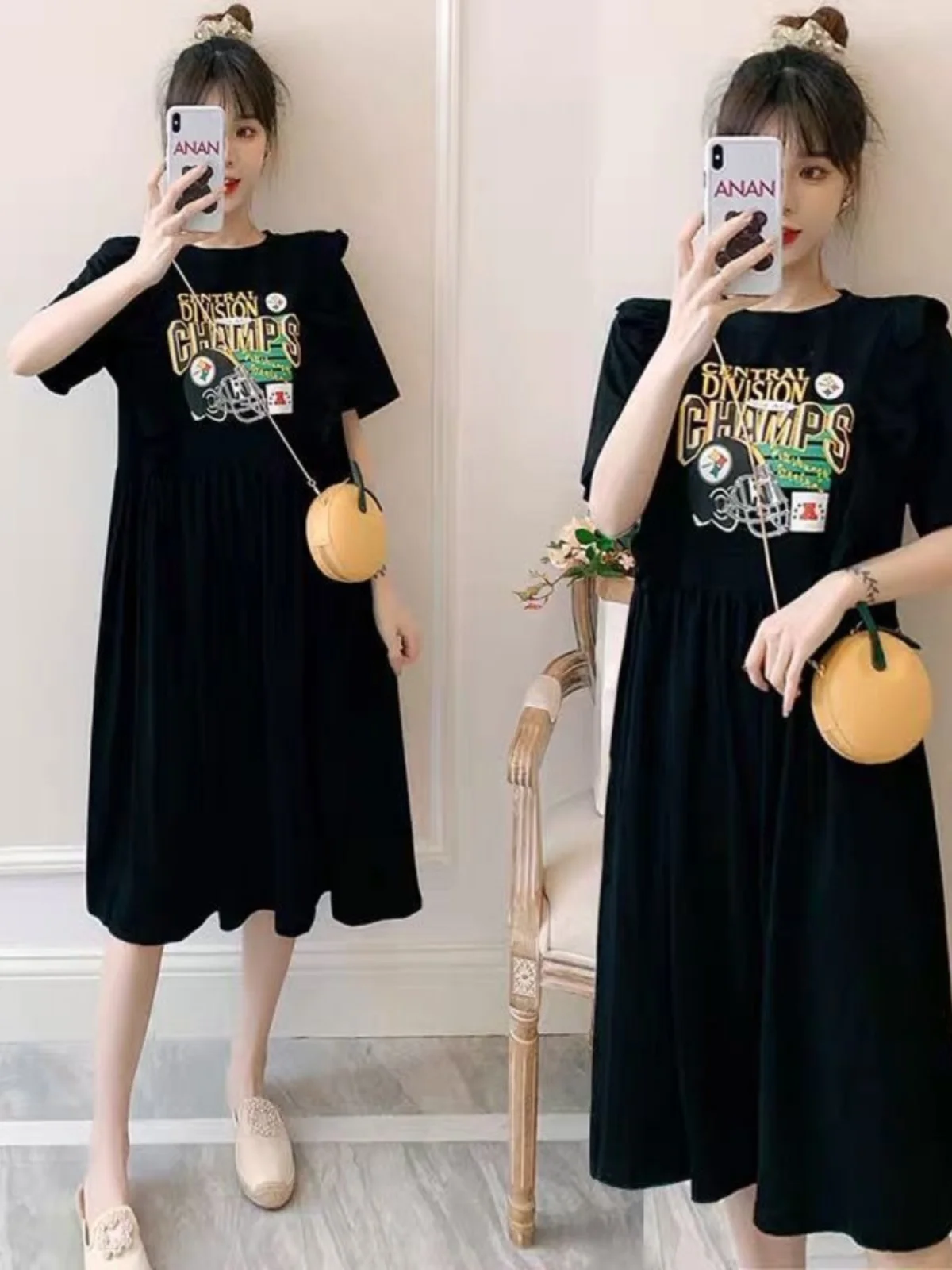 

plus Size Summer Casual T-irt Dr Women's Loose Belly Covering Micro plus Size Hepburn Sle ort Sve Dr