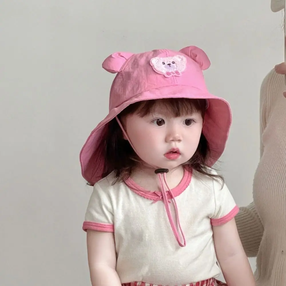 

Cartoon Little Bear Children Sun Hat Breathable Cotton Quick Drying Bucket Hat with Ears Large Cornice Peaked Cap Spring Summer