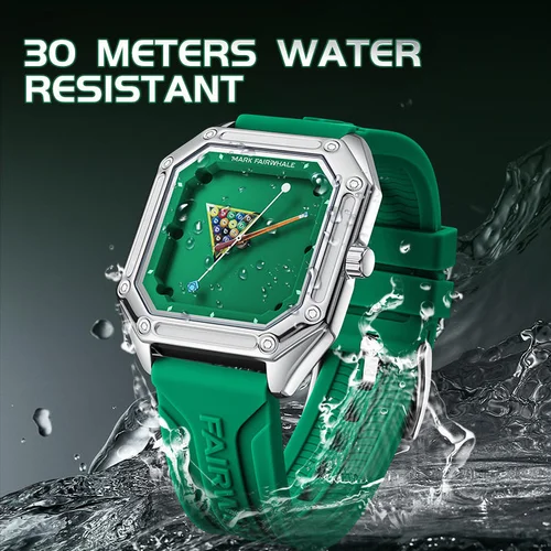 Imagen 2 del producto 2025 nuevo reloj Original para hombre, correa deportiva de silicona, reloj de cuarzo resistente al agua, diseño de billar a la moda para hombre, reloj de pulsera verde para niño