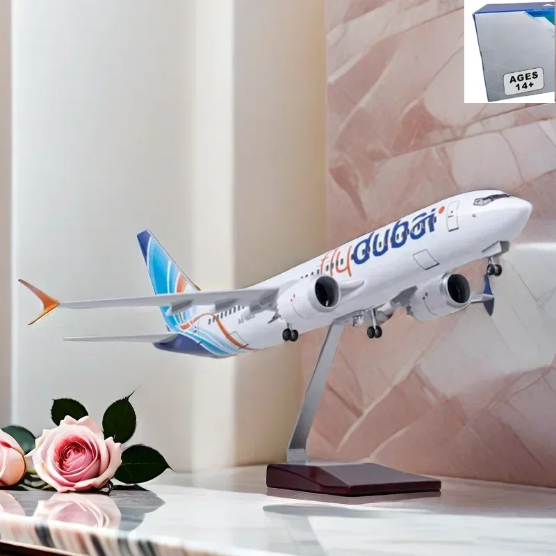 

1/85 Scale 47CM Airplane 737MAX B737 MAX Aircraft Fly Dubai Airline W Light and Wheel Diecast Resin Plane Model Toy Collection