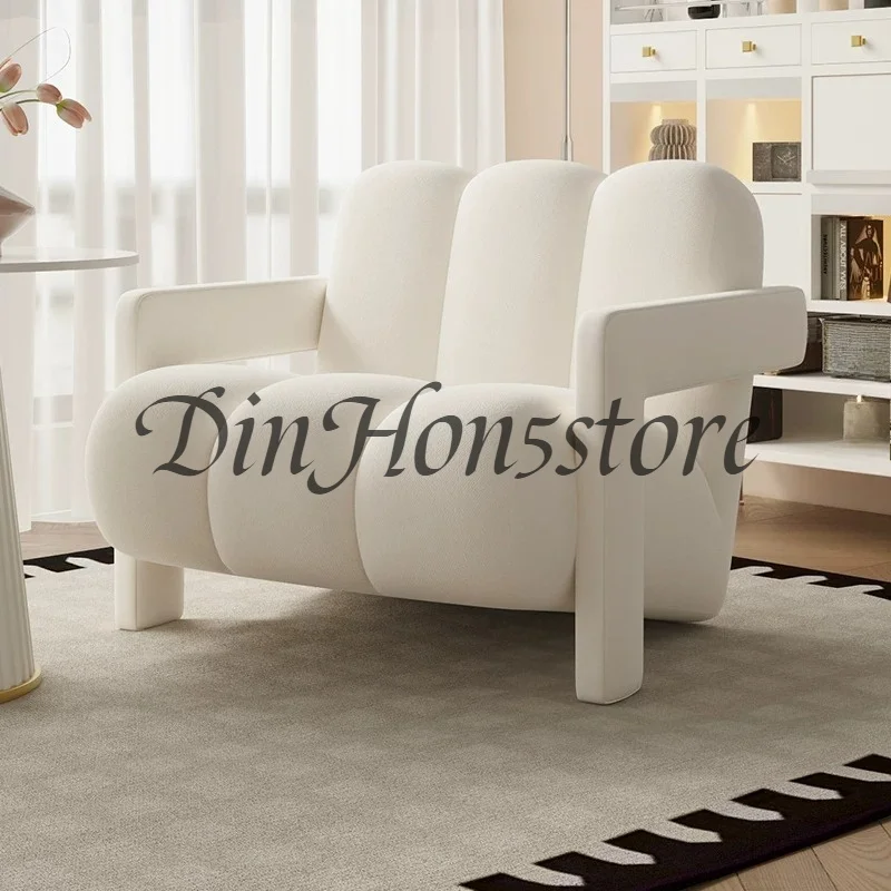 Cream Wind Lazy Sofa Chair, Lamb Wool Leisure Chair, Living Room Balcony Bedroom Single