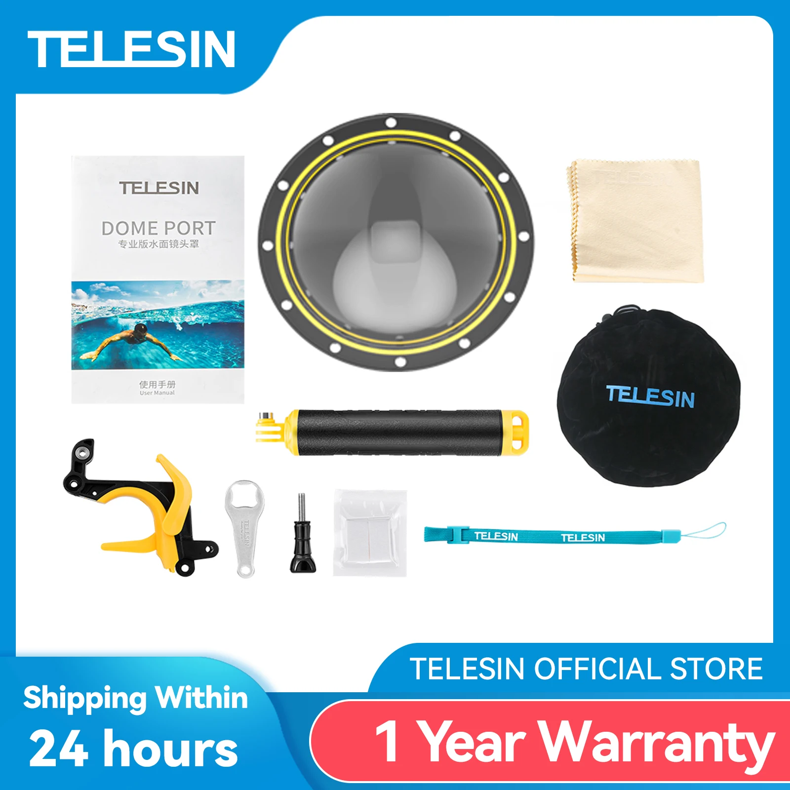 

TELESIN 6'' Dome Port 30M Waterproof Housing Case With Floating Handle Trigger For GoPro Hero 9 10 Black Underwater Cover