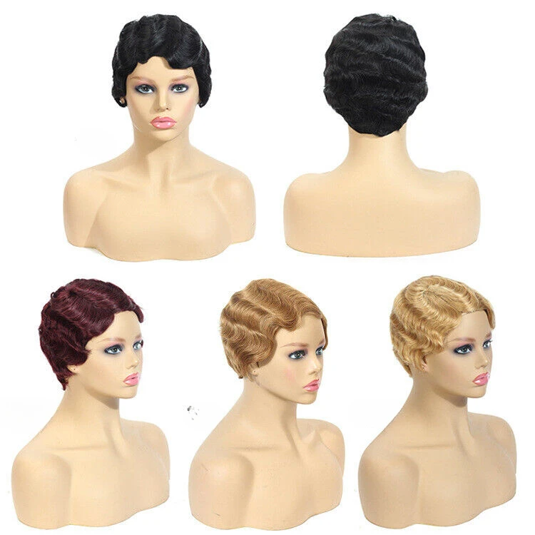 

Short Black Brown Finger Wave Ladies Daily Hair Wigs