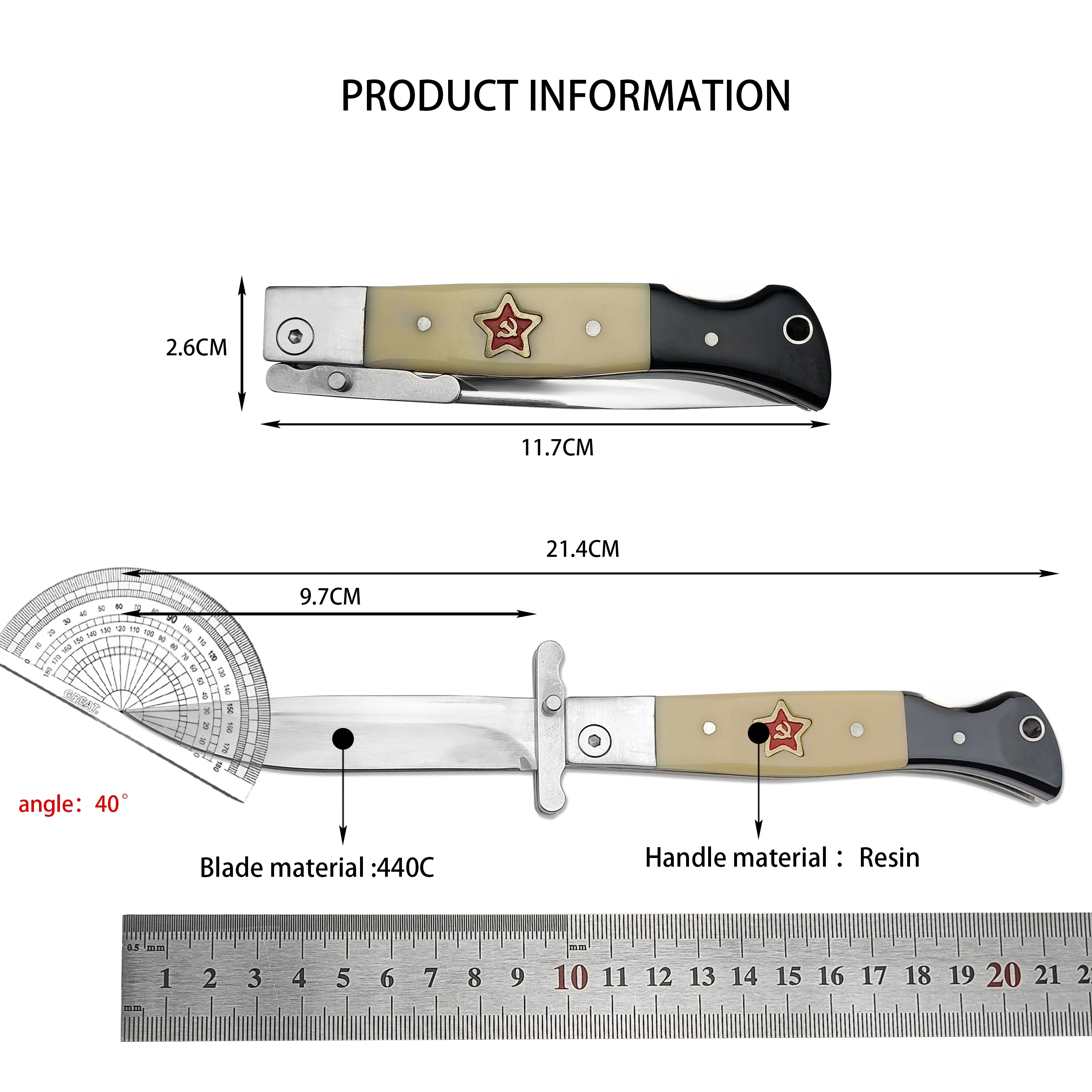 EDC Russian Finka NKVD KGB Manual Open Folding Pocket Knife Black Ebony Handle 440C Blade Mirror Finish Outdoor Camping Knives