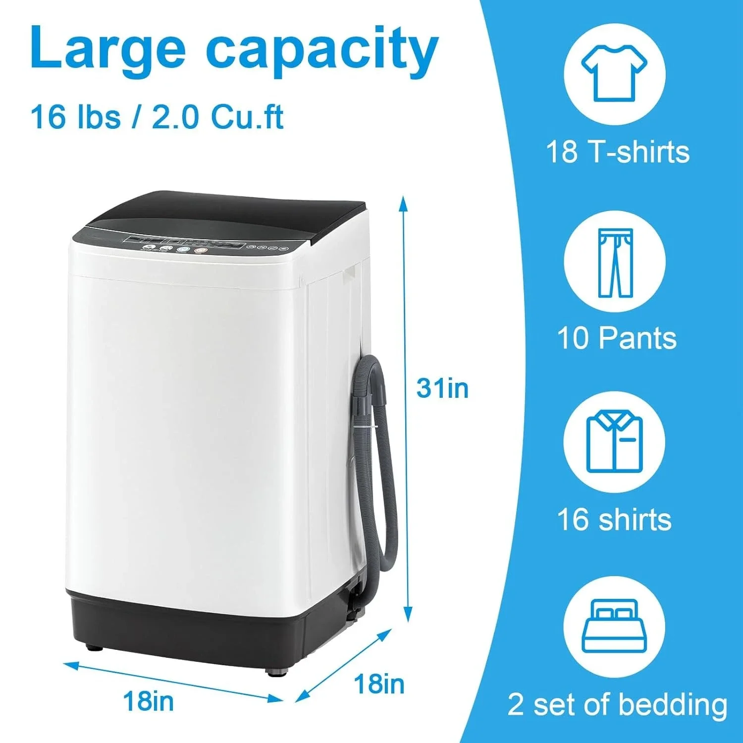 new 2.0 Cu.Ft Portable Washing Machine, Full-Automatic Electric Laundry Machine with 10 Programs, Compact Clothes Wash, Customiz