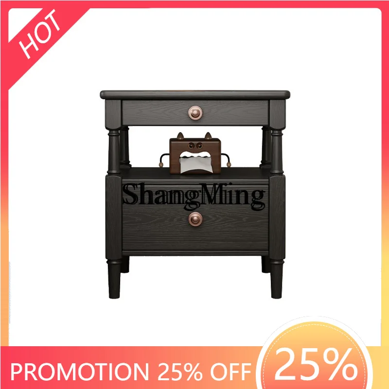 

FG good-looking antique black solid wood small bedside table storage home bedroom retro bedside side cabinet