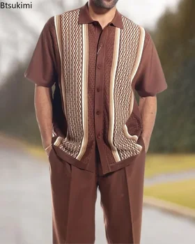 2025 Trend Print męskie topy + zestawy spodni wiosna lato nowa impreza sportowe garnitury codzienne koszule spodnie 2-częściowa moda odzież męska