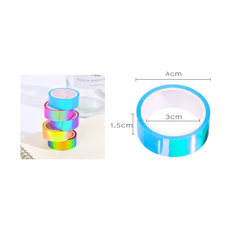 6pcs Laser Gradient Colors Adhesive Tape Set,Rainbow Decoration Waterproof,Pupil DIY Diary Embellish Gift Wrapping,Collage Paper