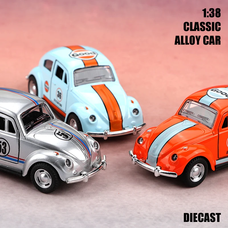 (Bagged) 1:38 besouro clássico de liga retrô, carro retrátil de liga fofa, brinquedo infantil, estilo antigo adorável