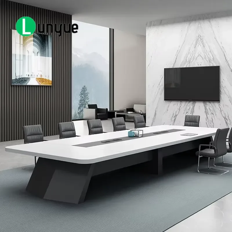 Designer Oval Conference Table with Integrated Power Network Access Scratch Resistant Surface for Business Meeting Hotel