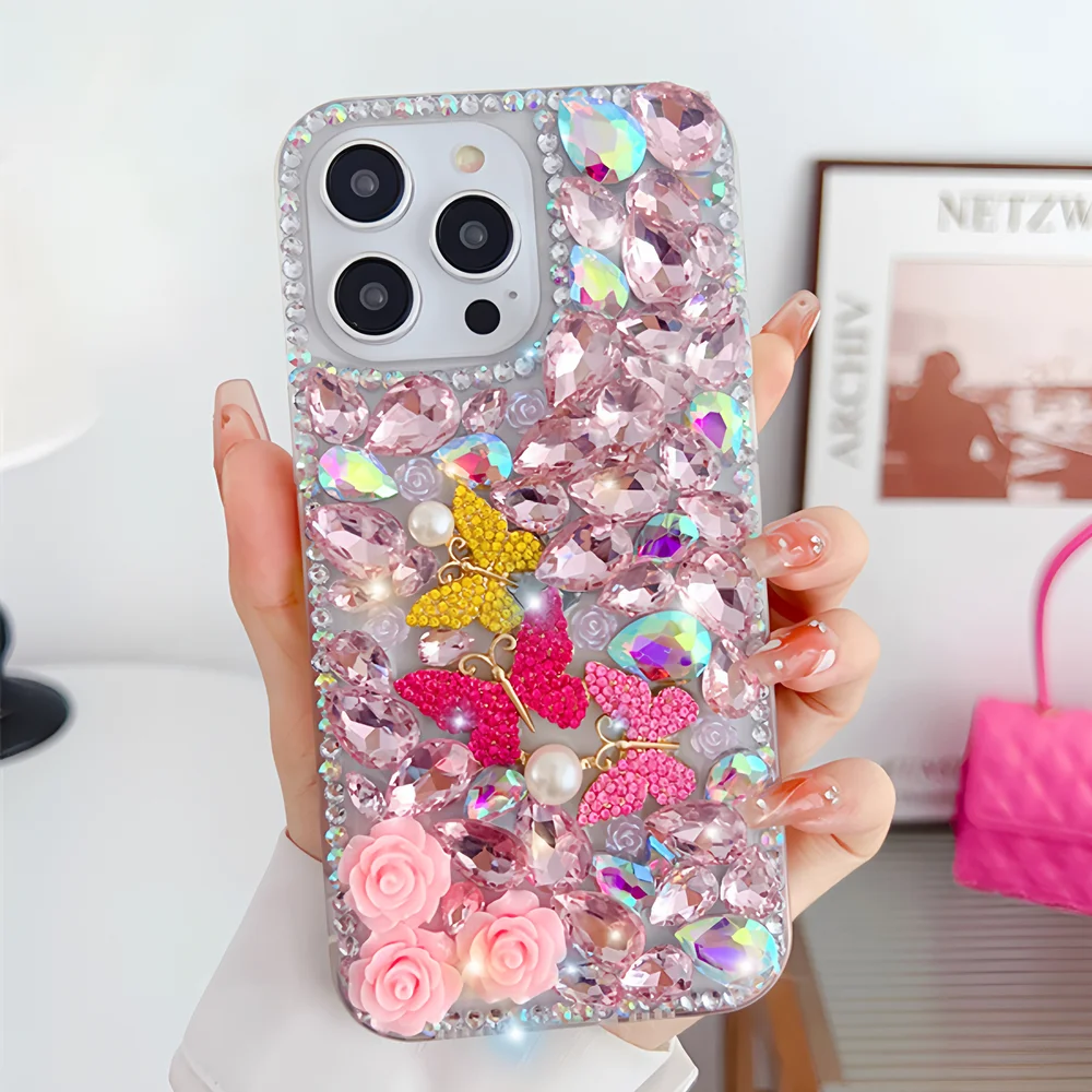 Роскошный блестящий чехол для телефона с 3D бабочкой и камелией для XiaoMi Poco X7 Pro 5G X6 X5 X4 X3, чехлы с блестками