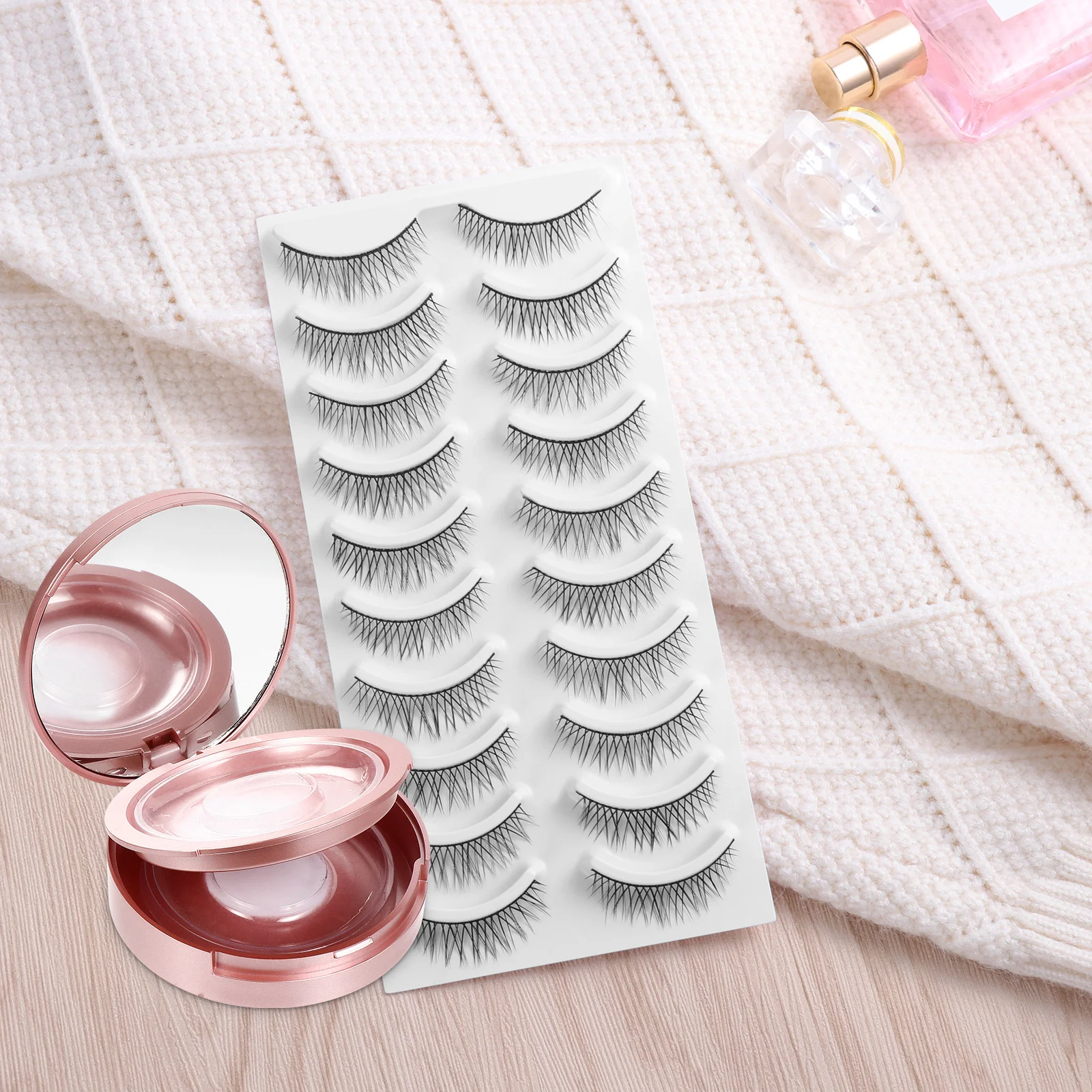 Estuches de almacenamiento para pestañas, organizador redondo de plástico de doble capa, soporte para pestañas de viaje, espejo compacto, 5 uds.