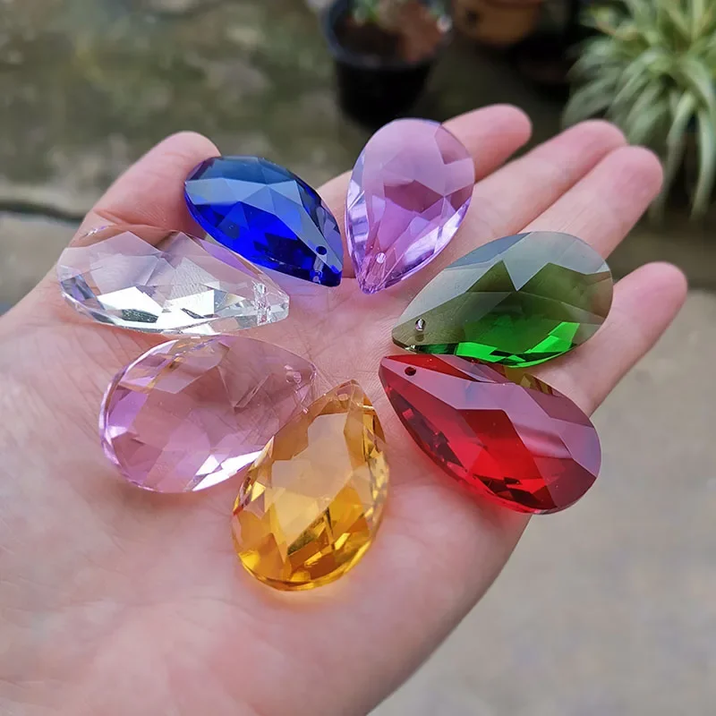 7pcs Crystal Suncatcher Chandelier Prisms Tear Drop Hanging Pendant Lamp Beads Part Rainbow Maker Home Wedding Decora Ornaments