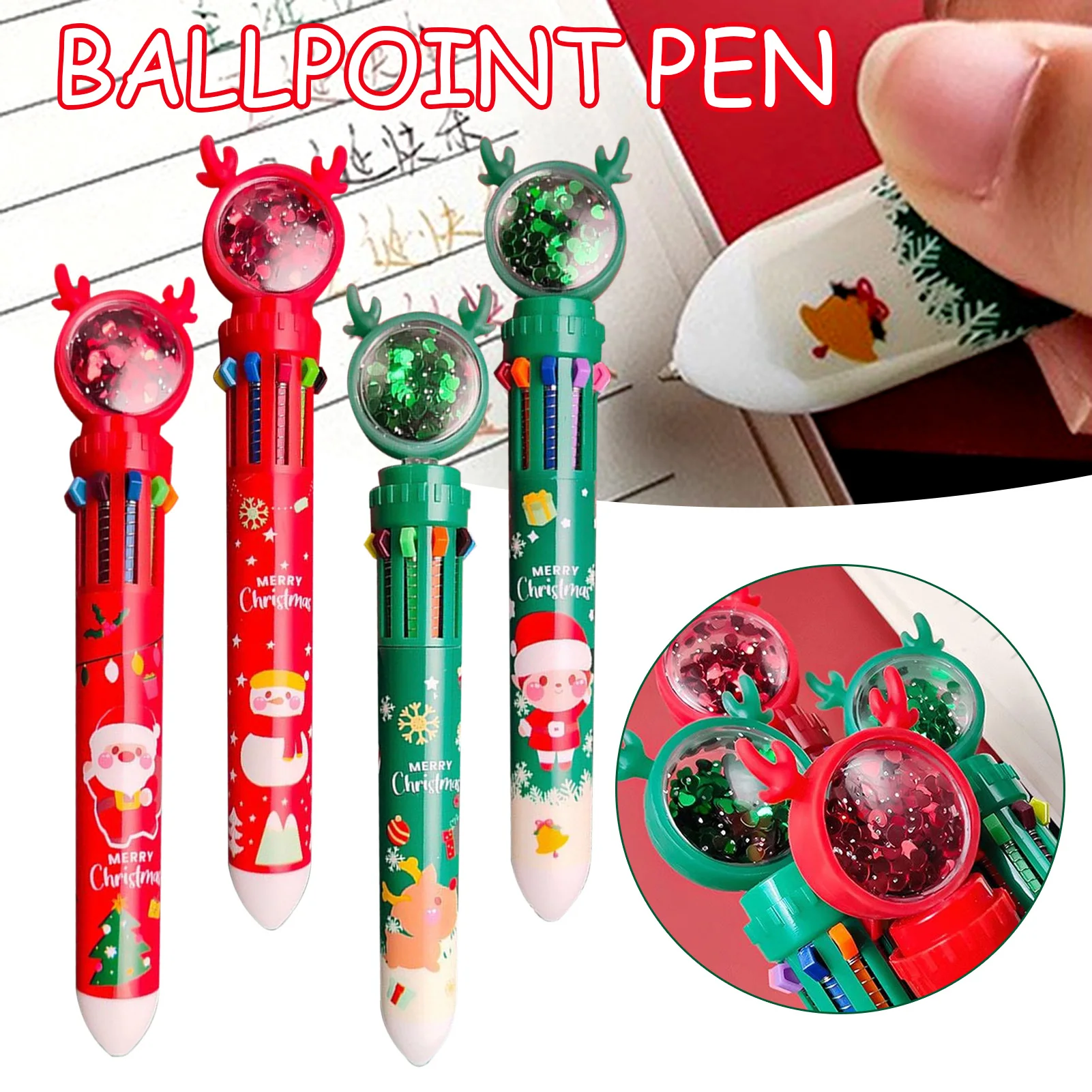 

10 In 1 Color Ballpoint Pen With Christmas Cartoon Simple Design Stationery Pen For Women Gril