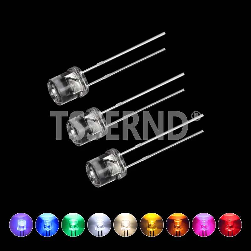 100Pcs 5mm Flat Top LED Diode 9 Colors Lights Bright Bulb Lamps Electronics Components Indicator Light Emitting Diodes