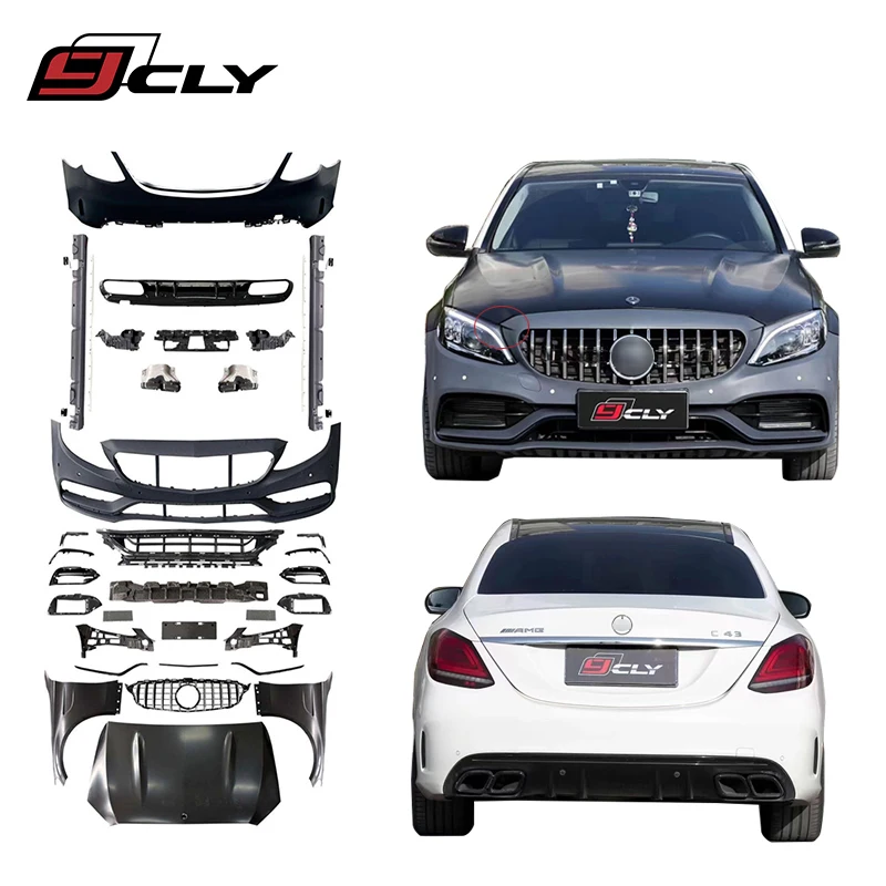

Hot Sale W205 Upgrade 1:1 C63 AMG Body Kit For 2015-2021 C Class W205 Facelift C63 AMG Bumper Hood Grille Fenders Diffuser