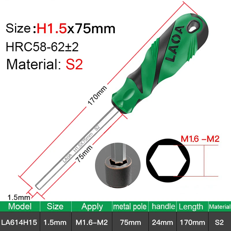 LAOA 1 st Zeskantschroevendraaier S2 Precisie Zeskantschroevendraaier Magnetische Zeskantschroevendraaier 1.5 MM/2.0 MM/2.5 MM/3 MM/4 MM/5 MM/6 MM