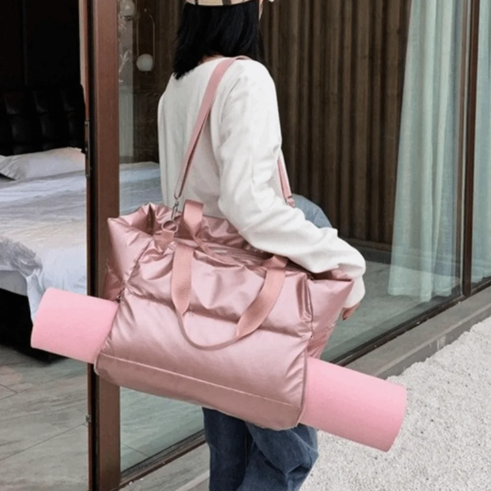 Lightweight Solid Color Travel Tote Bag Large Capacity Nylon Gym Sports Bag Zipper Foldable Yoga Mat Bag Swimming