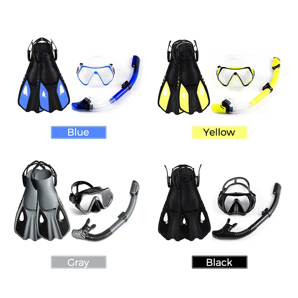 Diving Goggles Three-Window High Clear Diving Mask with Full Dry Snorkel and Adjustable Fins for Men Women Diving Equipment